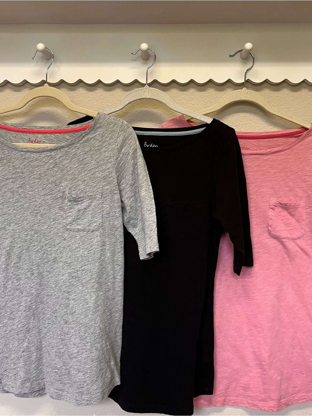 Boden Women's 3/4 length sleeve pink, grey & black tees